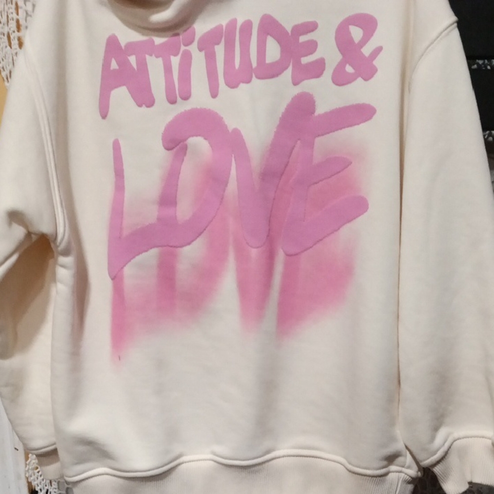 Zara Cream Hoodie with Pink Design